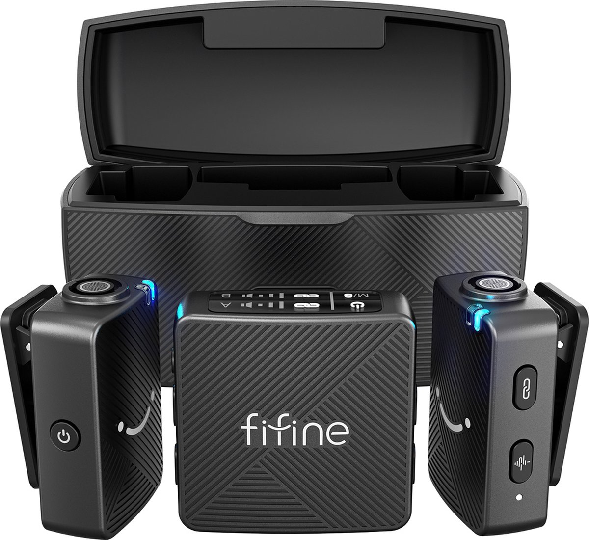 FIFINE - M9 - Dasspeld Microfoon - Lavalier - Draadloos Systeem Lavalier - 2 Stuks - USB-C - Telefoon / Tablet / PC -Met Opbergcase