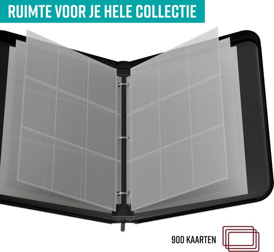 NAPI Verzamelmap voor 900 Kaarten - Binder Map voor Kaarten - 9 Pocket - Kunstleer - Premium Card Binder met Ritssluiting - 50 Pagina's - A4 Formaat - Rood/Wit