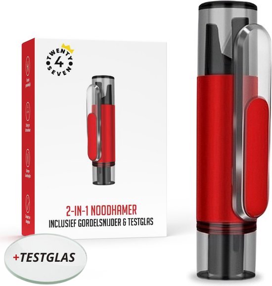 Twenty4seven® 2 in 1 Veiligheidshamer - Noodhamer Auto - Hammer met Gordelsnijder - Inclusief Testglas & Zelfklevende Houder
