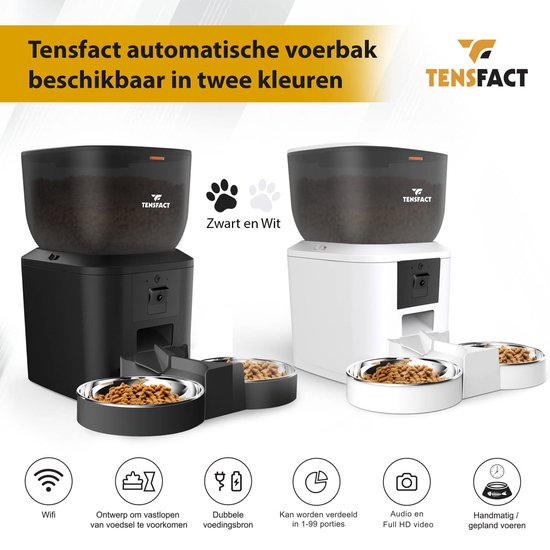 Mangeoires Automatique pour Chat - Distributeur de nourriture Automatique pour Chat avec HD Camera - Gamelle Simple et Duo - Mangeoires pour Chat - Zwart - Tensfact®