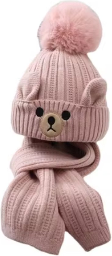 Foto: Kindere set muts en sjaal wintermuts 3 tot 10 jaar winterset unisex roze