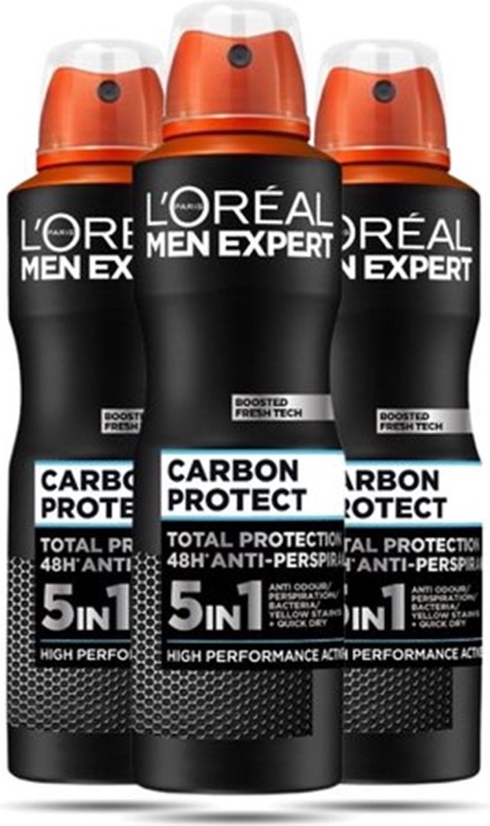 Goedkoopste L'Oréal Paris Deo Spray Men Expert - Carbon Protect 5-in-1 Bescherming - 3 x 150 ml