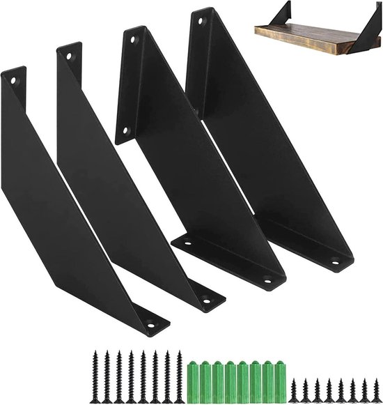 MLOQI Set van 4 wandplanken, industriële hoek, zware belasting, consolehouder voor wastafel met schroeven (35 cm