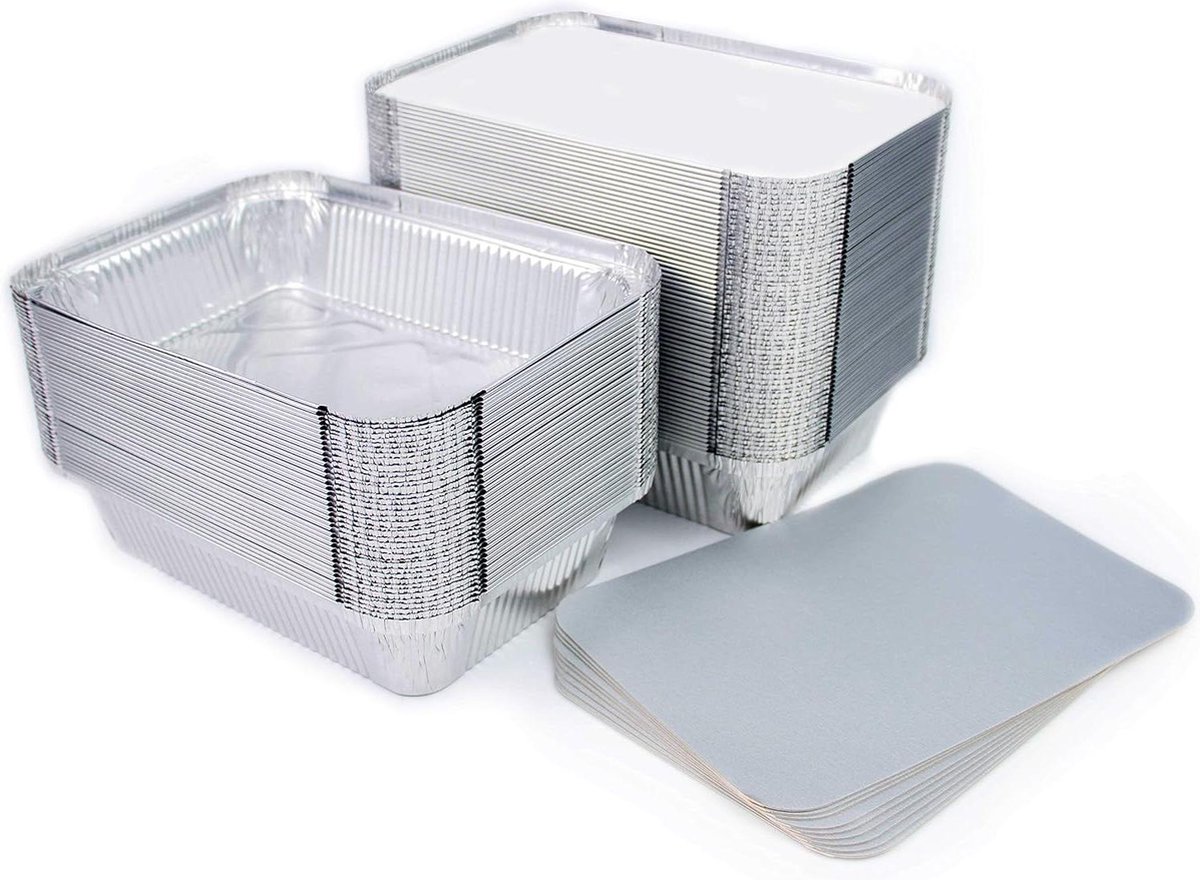 Wegwerpschaal aluminium met deksel - vervoer levensmiddelen invriezen koken - 800ml
