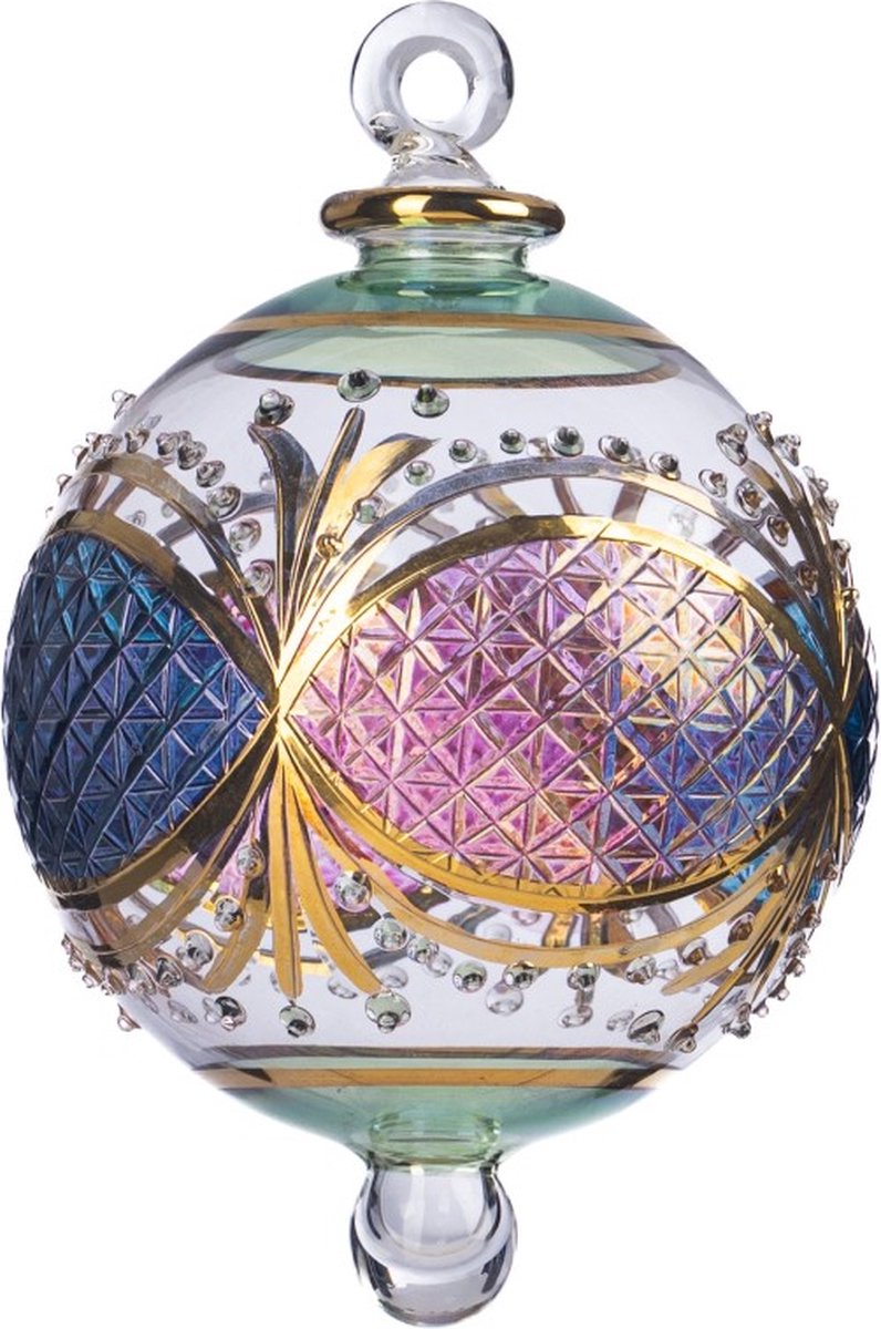 Goodwill Kerstbal Mond geblazen Glas-Blauw-Roze D 12 cm