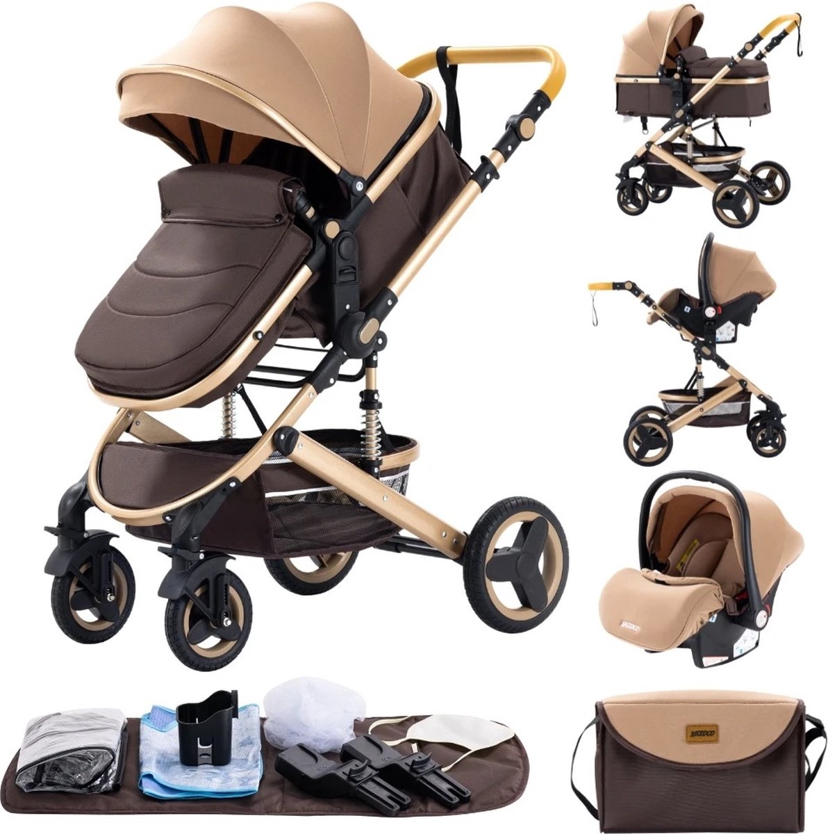 GoobiSales Luxe 3-in-1 Kinderwagen - Draagbaar, Opvouwbaar,
