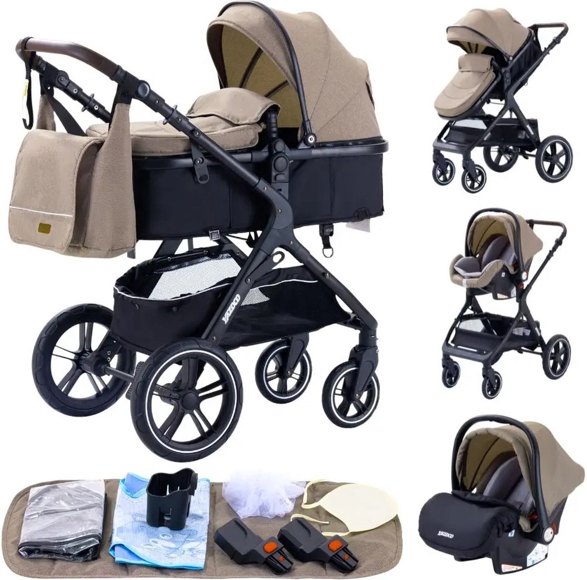 Premium 3-in-1 Kinderwagen - Draagbaar, Opvouwbaar, met