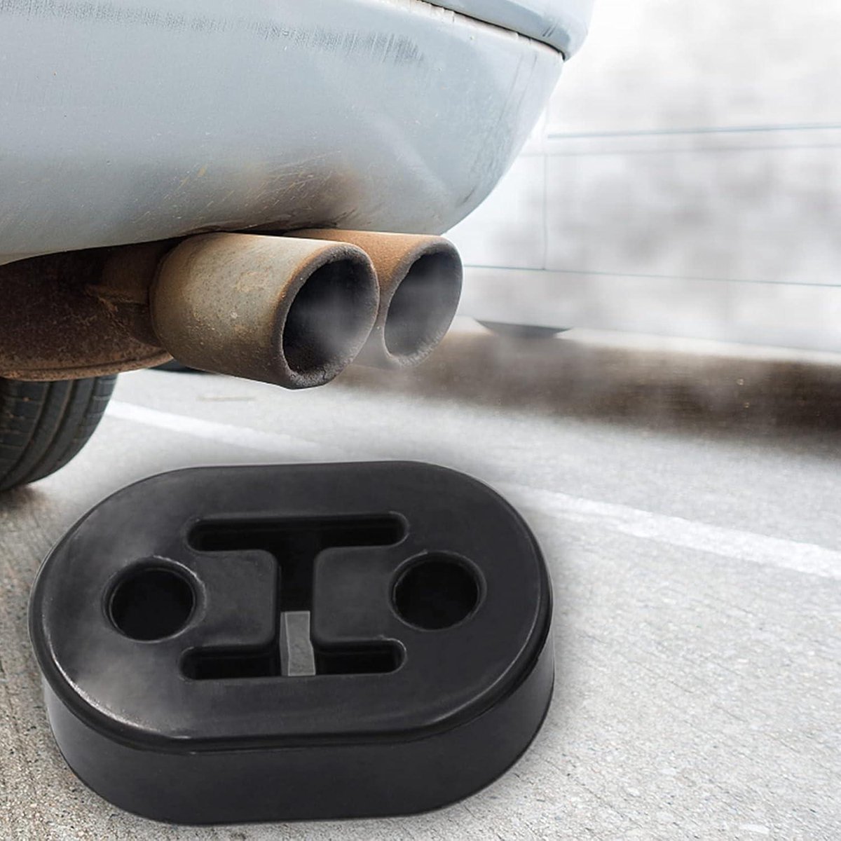 QWORK® 2 Stuks Auto Uitlaat Hanger 4 Gat Universele Rubber Uitlaat Beugel Uitlaat Voor De Meeste Auto