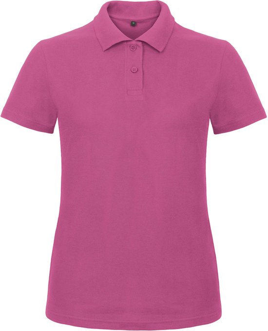 Fuchsia dames poloshirt met korte mouwen, kraag en knoopjes.