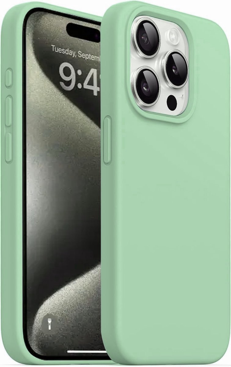 BixB hoesje geschikt voor iPhone 16 Pro Hoesje Siliconen - liquid Backcover - Mint Groen