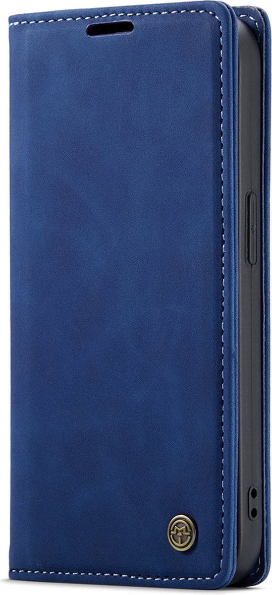 CaseMania Bookcase hoesje geschikt voor iPhone 15 Pro Max - Effen Donkerblauw - Kunstleer
