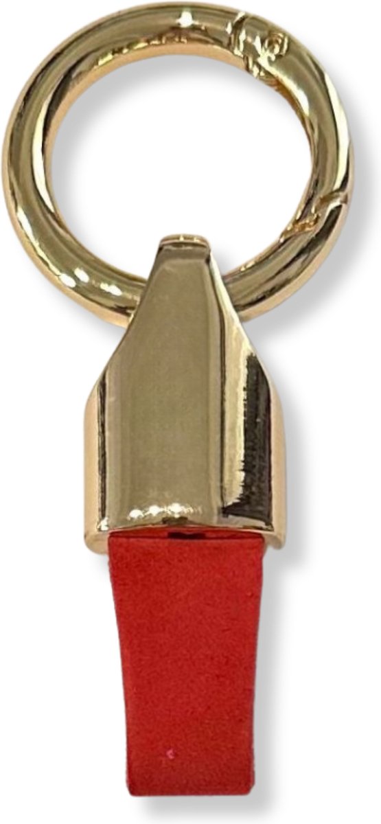 Luxe Sleutelhanger, Leren & Metaal Sleutelhanger, Kunstleer, Goud - Rood
