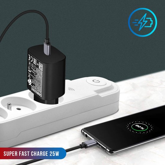 Geschikt Voor Samsung 25W PD 3.0 Super fast charger USB-C naar USB-C Kabel en Adapter - Zwart