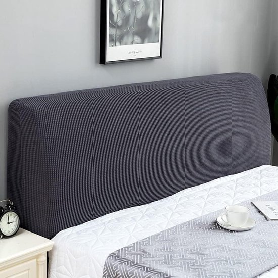 Housse tête de lit extensible - Housse de protection extensible pour tête de lit - Housse pour tête de lit capitonnée 180-200 cm gris