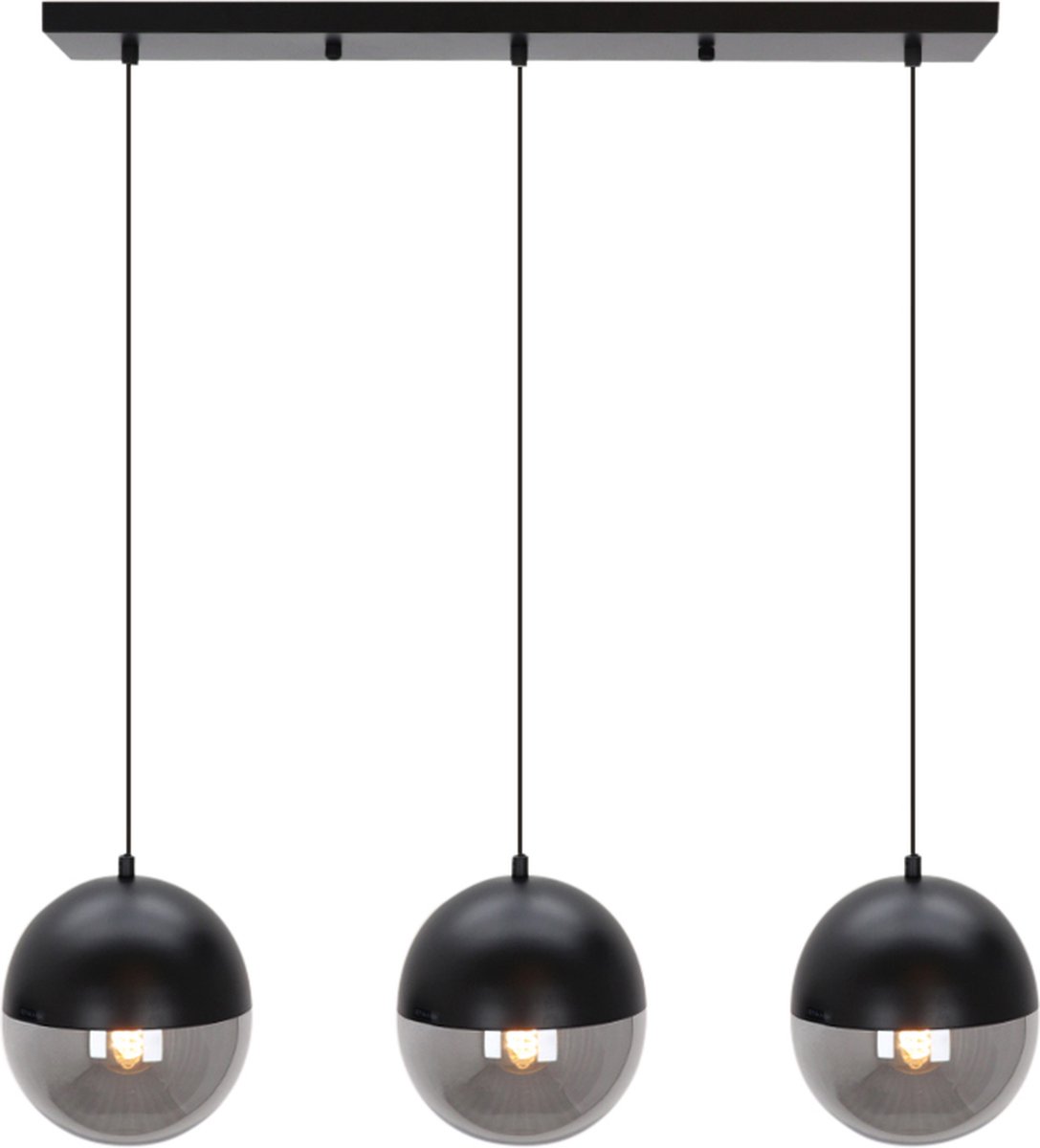 Olucia - NALINI - Hanglamp - Zwart / Grijs - 3L - Vorm: Rechthoek