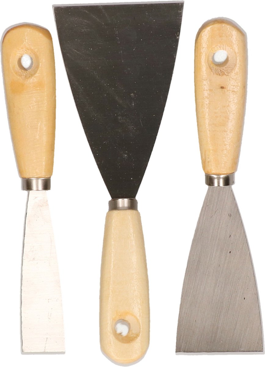 Doratex Plamuurmessen set 3-delig - 30 mm - 50 mm - 80 mm - staal - hout