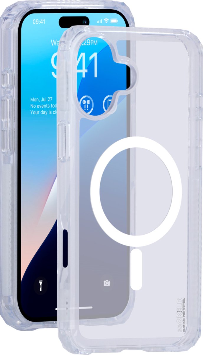 SoSkild iPhone 16 Hoesje - Shockproof Case - Stevig Materiaal met Magnetische Ring - Magsafe - Transparant