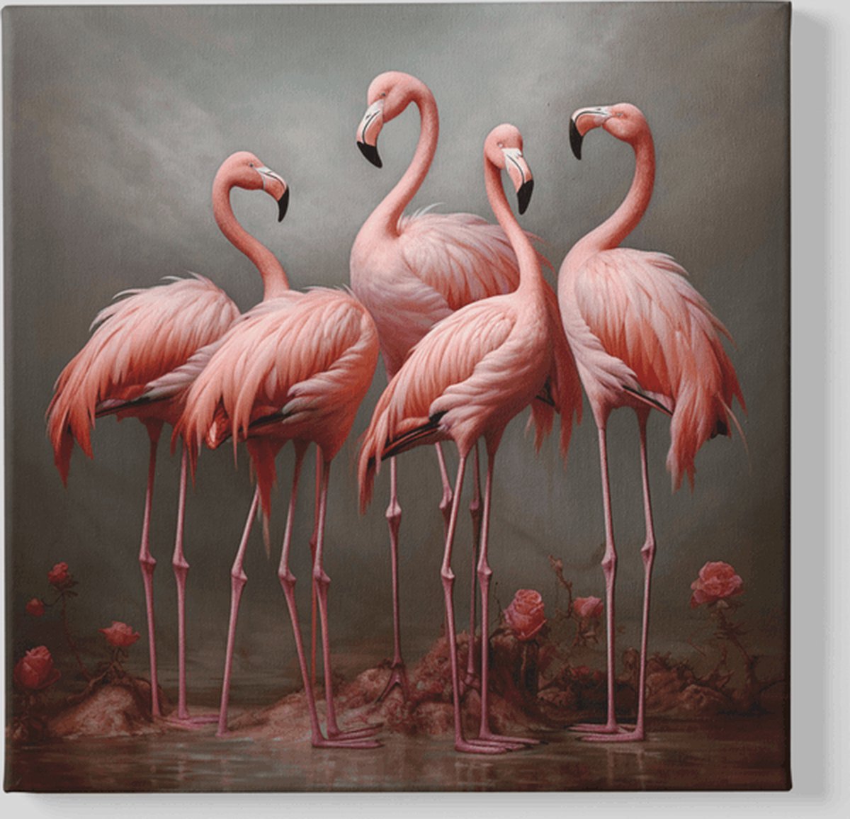 Trendex Global Vierkant Canvas Schilderij - Flamingo's - 100x100x2 cm Roze