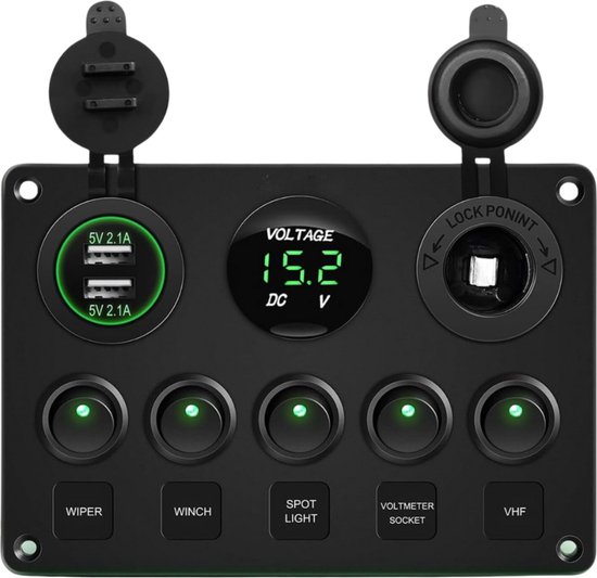 2-Polige Wipschakelaar Groen 16A 250V, 30x22mm, met indicator lampje
