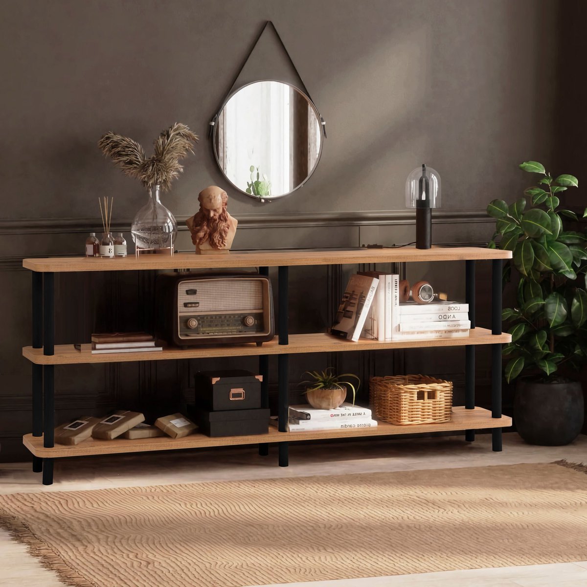 Wandkast Zen Zwart Atlantisch Dennenhout Melamine 180x74,9x35 cm