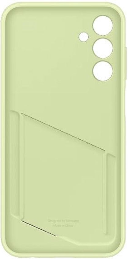 Binnenkant van een lichtgroene Samsung hoes met ruimte voor telefooncamera's.