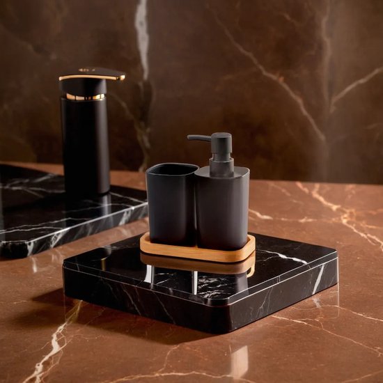 ZD Trading badkamer accessoires set - zeepdispenser - zeeppompje - tandenborstelhouder - zwart - bamboe