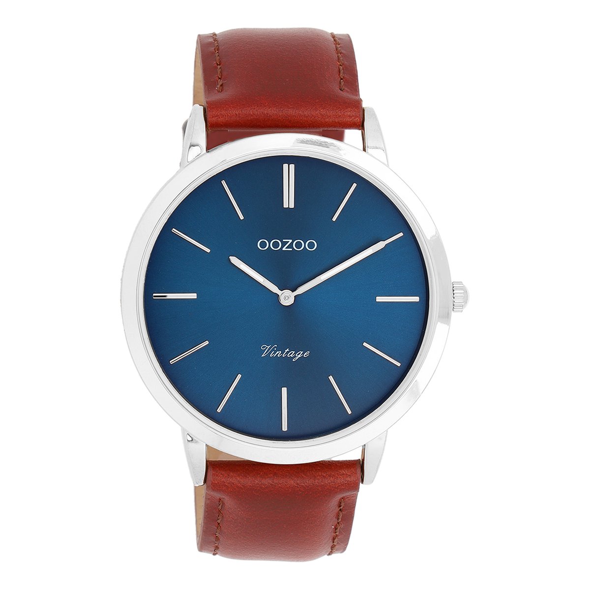 OOZOO Vintage series - Zilverkleurige horloge met bruine leren band - C20387