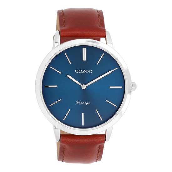 Série OOZOO Vintage - Montre argentée avec bracelet en cuir marron - C20387