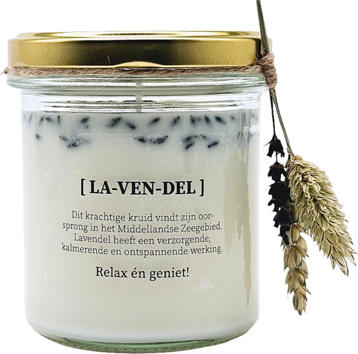 DIY pakket - Geurkaars met bloemen - lavendel - 8cm