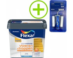 Flexa - Mooi Makkelijk Verf - Vloeren en Trappen - Mooi Ijswit - 750 ml + Lakroller