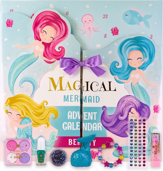 Make-up Geschenkset voor Meisjes - Mermaid - 24 verrassingen - Kinderen Dames Adventskalender Beauty Meisjes 2025 - Cadeau meisje 3 jaar, 4 jaar, 5 jaar, 6 jaar, 7 jaar, 8 jaar - Kerstcadeau - Kerstpakket Zeemeermin