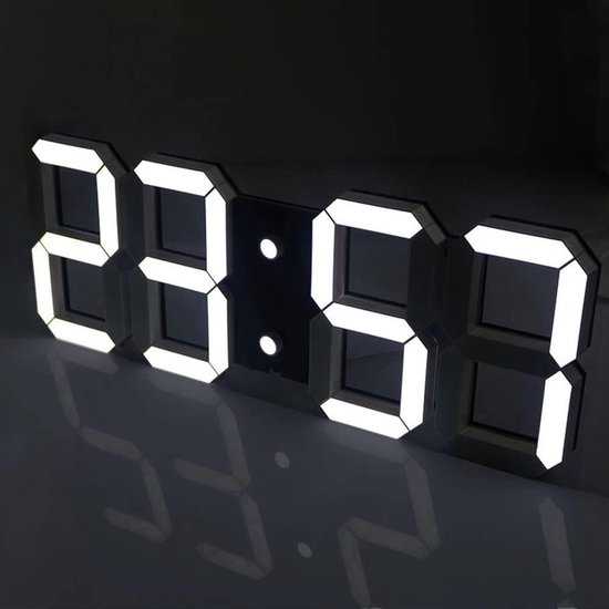 3D Digitale LED Alarm Klok - Wandklok, Tafelklok, LED Desk Klok - Dimbare Nachtlamp, Sluimerfunctie, Kalender, Thermometer, Uurweergave - Voor Thuis, Kantoor, Slaapkamer (Zwart)