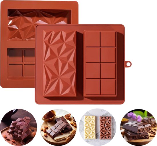 Foto: Lynn s siliconen bakvorm diepe chocoladevorm met 2 holtes mal voor chocolade zeep epoxy etc geometrisch geschikt voor gevulde chocoladerepen zoals een dubai reep