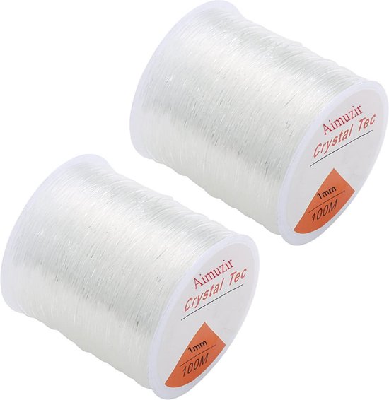 Twee spoelen transparant, elastisch nylon draad van 1mm breed, elk met 100m.