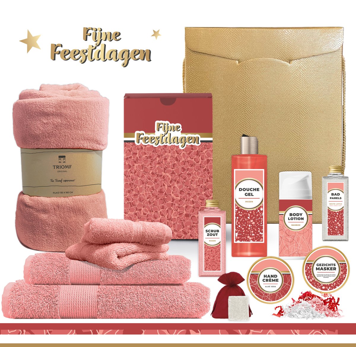 Goedkoopste Geschenkset “Fijne Feestdagen!” - 12 producten - 1910 gram | Luxe Kerst Cadeaubox voor haar - Wellness Pakket Vrouw - Giftset - Cadeaupakket Prettige Kerstdagen Kerstcadeau Kerstpakket Bedrijf Cadeau Relatiegeschenk Gift Set Rood Goud