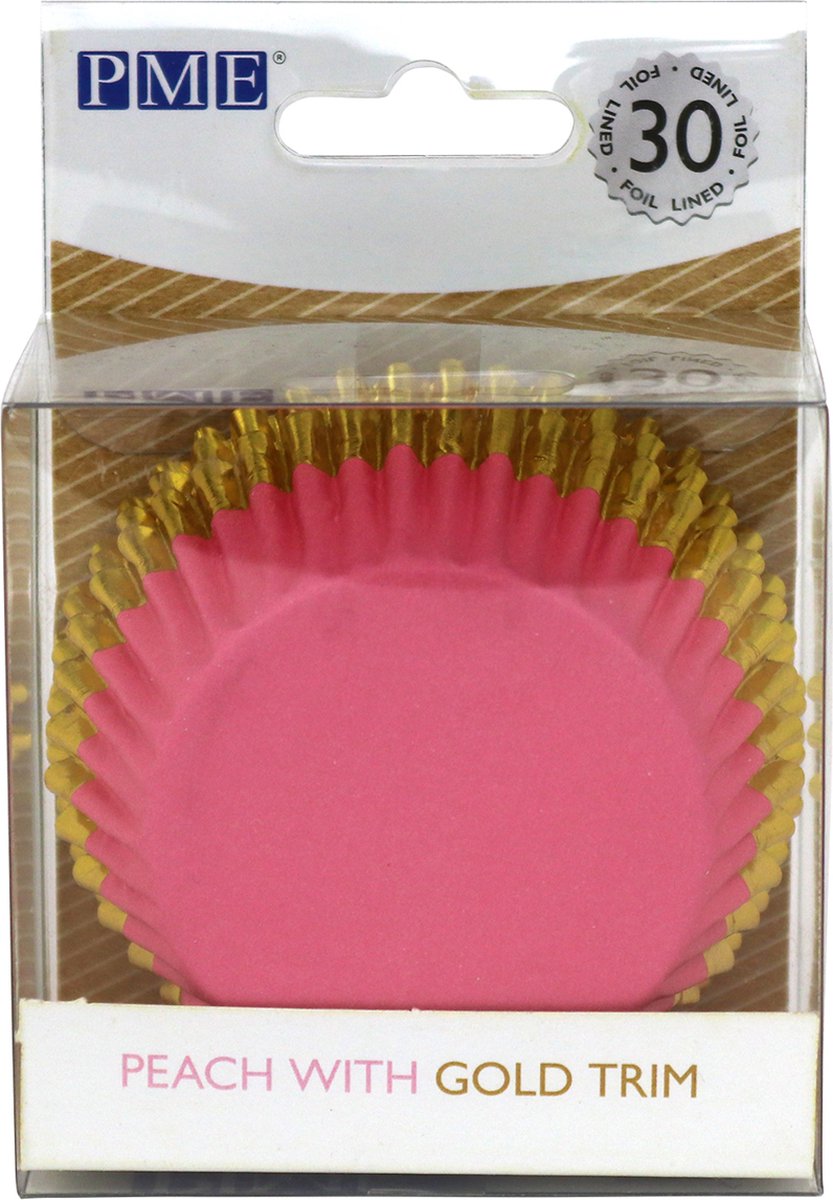 PME Cupcake Vormpjes Papier met Folie - Perzik met Gouden Rand - pk/30 - Baking Cups