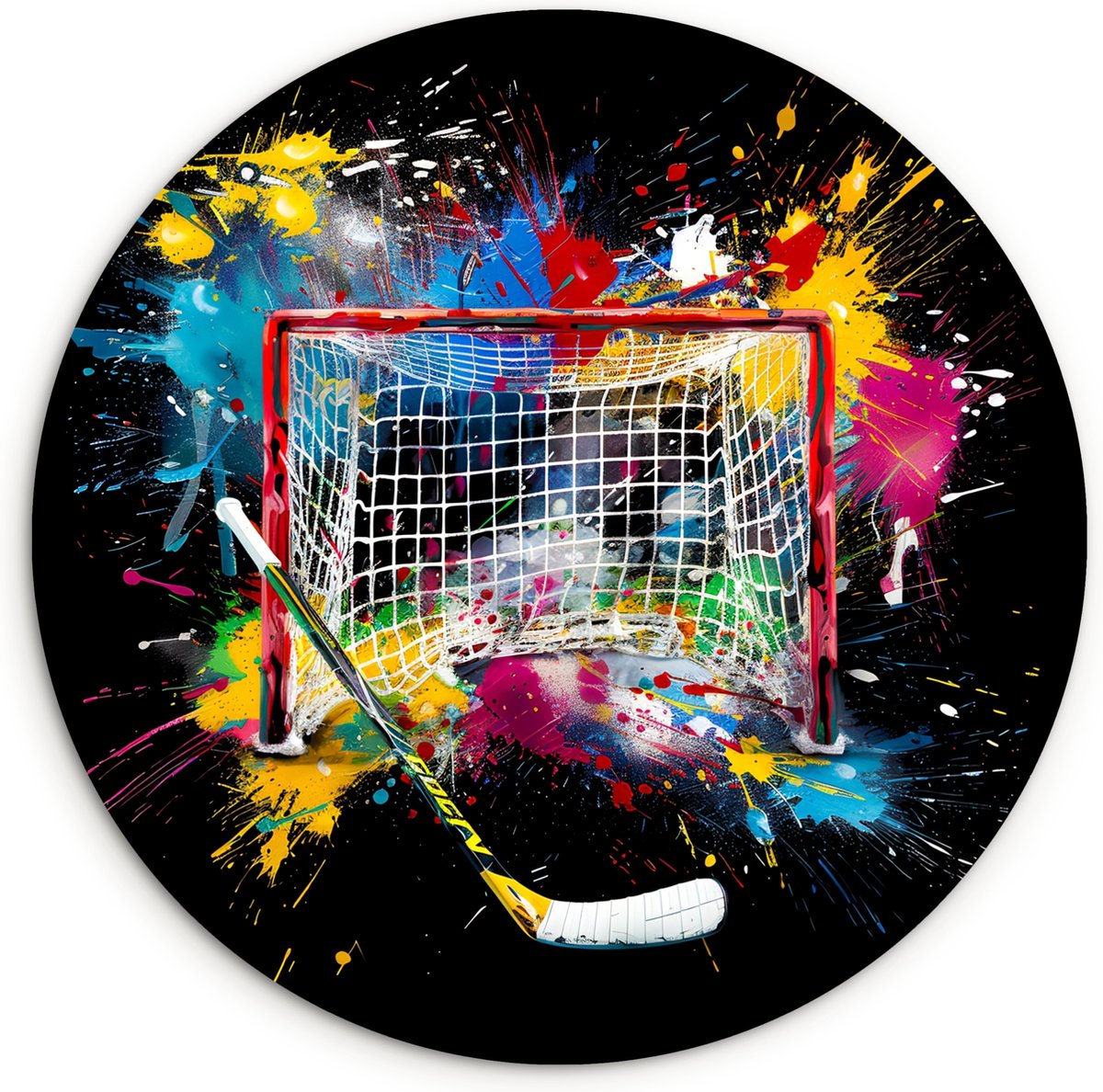 WallCircle Wandcirkel 90x90 cm - Muurcirkel Graffiti - Sport - IJshockey - Hockey goal - Club - Muurdecoratie woonkamer - Wanddecoratie slaapkamer - Kamer decoratie accessoires - Ronde schilderijen - Woonaccessoires binnen cirkel