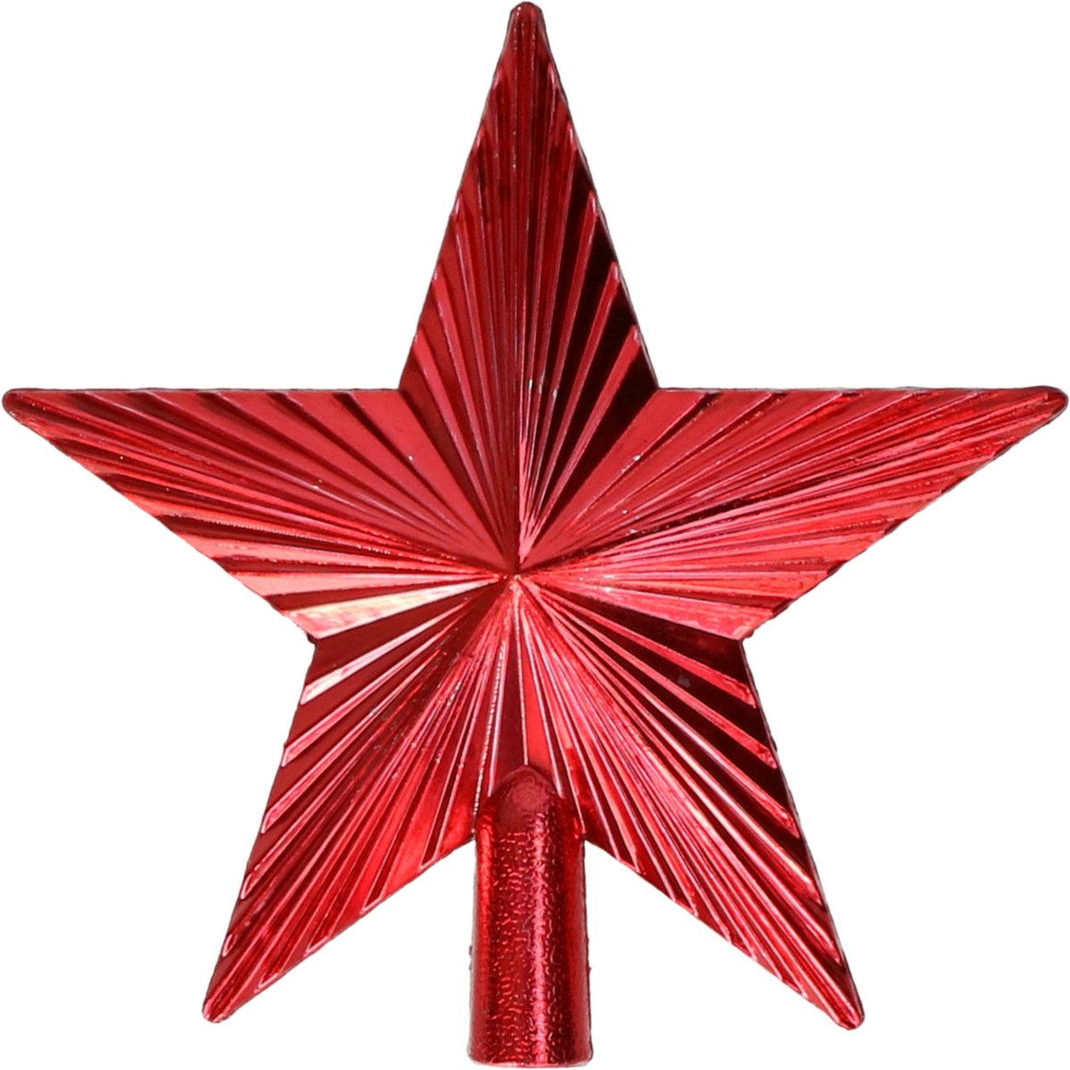 Rode kunststof kerstboompiek met sterontwerp, 14,5 cm hoog - Gerimport.