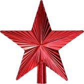 Gerimport Mini kerstboom piek - ster - rood - kunststof - 14,5 cm - kerstboompiek