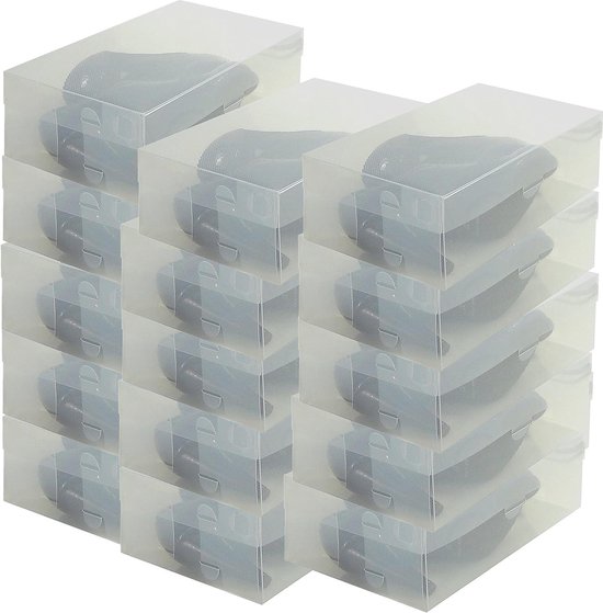 Schoendozen, 12 Stuks Hardplastic Opvouwbaar en Stapelbaar Opbergdoos voor Sportschoenen, Hoge Hakken, Platte Schoenen, tot Maat 46