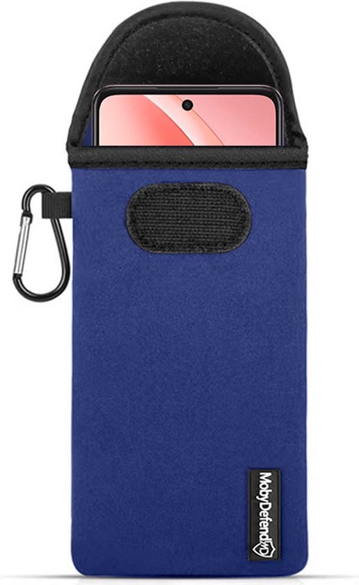 Foto: Hoesje voor oppo a60 5g mobydefend neopreen pouch met karabijnhaak insteekhoesje riemlus hoesje blauw gsm hoesje telefoonhoesje geschikt voor oppo a60 5g