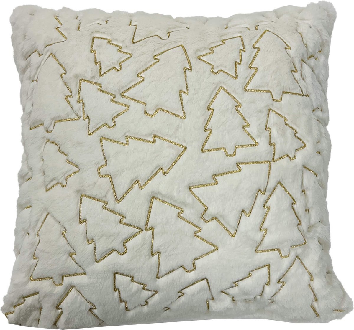 Textino PINA - sierkussen 45x45 cm - kerstkussen - gouden dennenbomen - Snow White - wit Gebroken wit