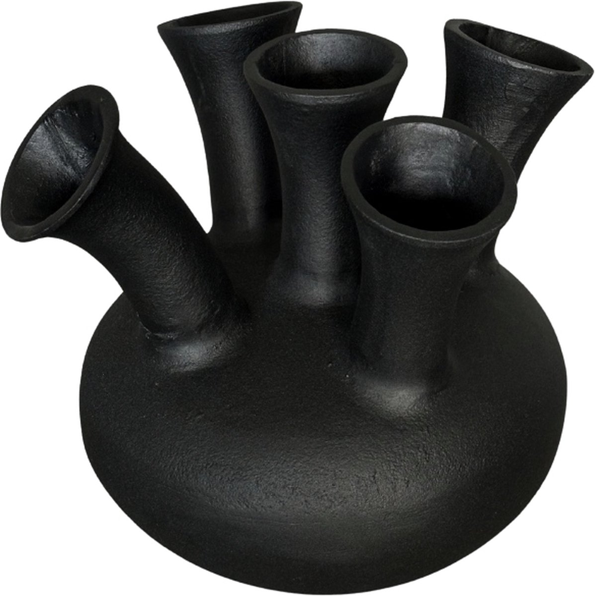 NoSeasons Tulpenvaas Aluminium - Luxe Toetervaas met 5 Openingen - Mat Zwart - 23 x 21 cm