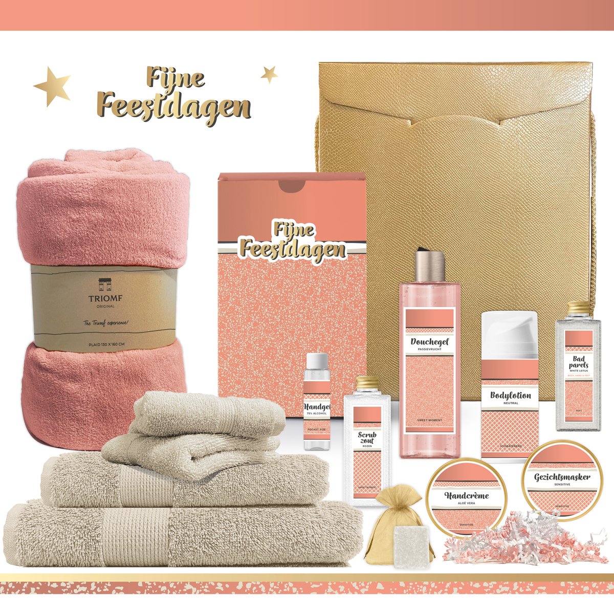 Goedkoopste Geschenkset “Fijne Feestdagen!” - 13 producten - 1910 gram | Luxe Kerst Cadeaubox voor haar - Wellness Pakket Vrouw - Giftset - Cadeaupakket Prettige Kerstdagen Kerstcadeau Kerstpakket Bedrijf Cadeau Relatiegeschenk Gift Set Roze Goud