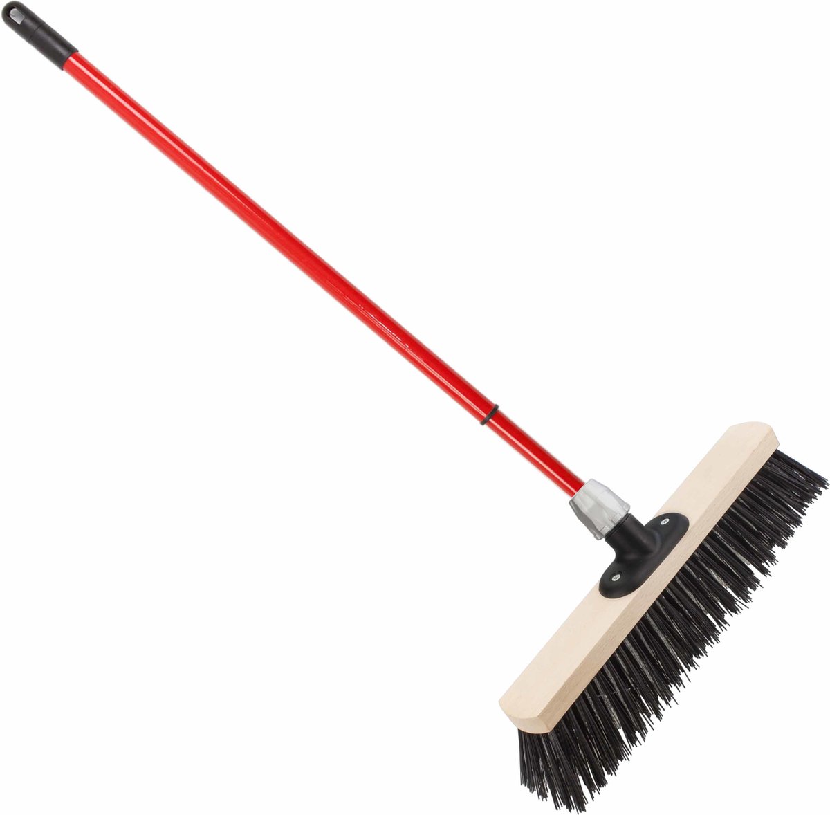 Goedkoopste Staaldraad straatbezem/buitenbezem 40 cm met metalen telescoopsteel rood 80 - 130 cm - Harde buitenbezems