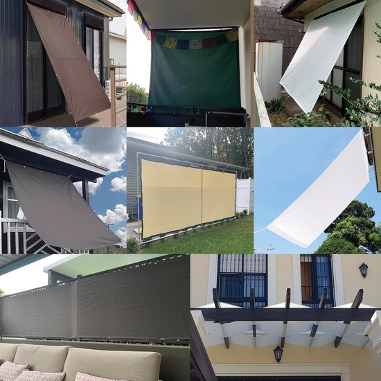 Zonnezeil, waterdicht, rechthoekig met ogen, markissestof met 95% UV- bescherming, zeildoek voor zonnescherm op balkon en terras met touw, voor binnenplaats, gazon, tuin, park (crème kleuren, 3 * 3m