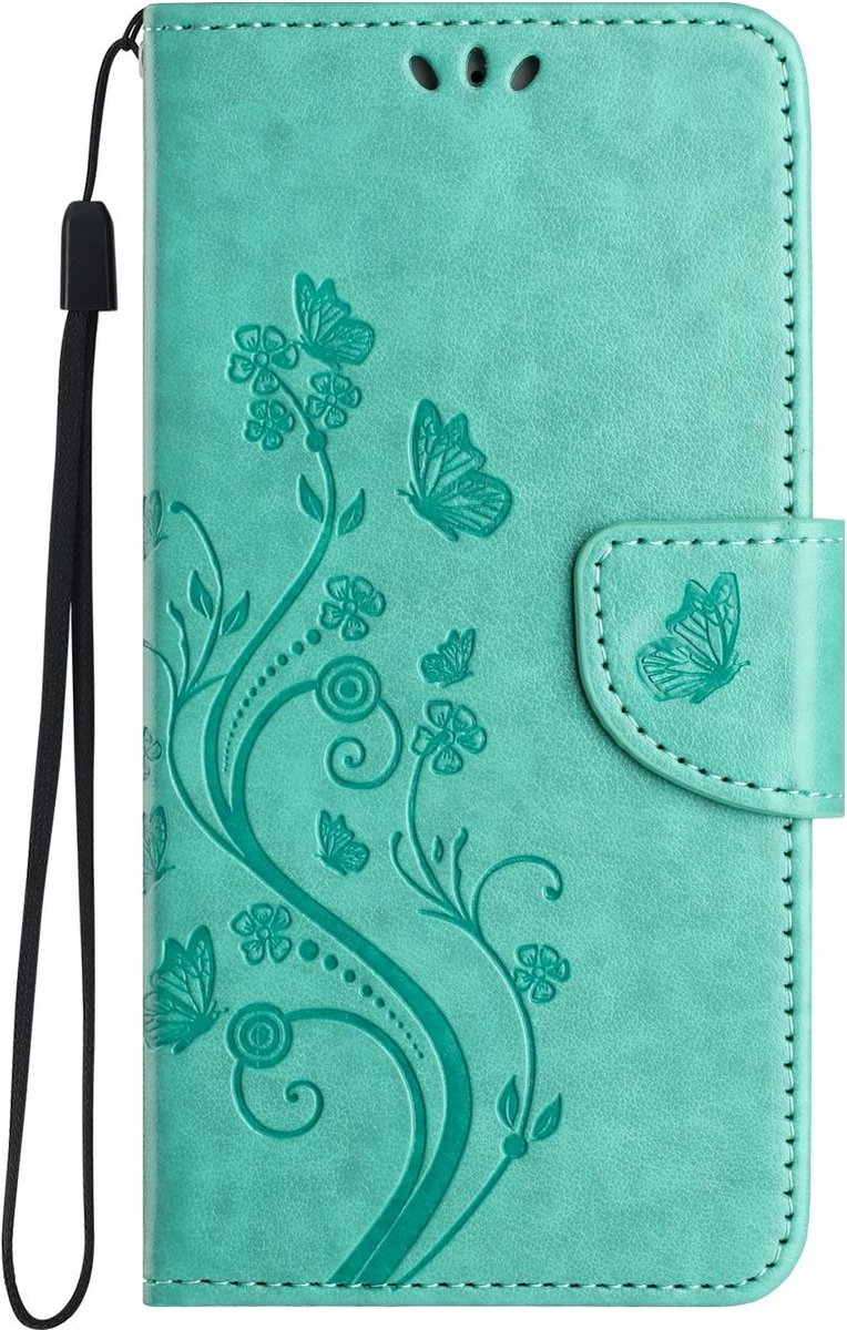 Mobigear Telefoonhoesje geschikt voor Apple iPhone 16 Pro Max Hoesje | Mobigear Flowers Bookcase Portemonnee | Pasjeshouder voor 2 Pasjes | Telefoonhoesje voor Pinpas / OV Kaart / Rijbewijs - Groen