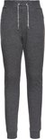 Donkergrijze joggingbroek met koordjes, twee ritszakken en boorden aan de onderkant.