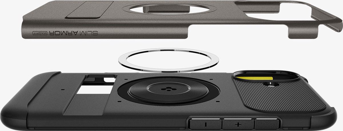 iPhone 16 Hoesje MagSafe Spigen Slim Armor MagFit - Militaire Bescherming, Air Cushion, Standaard, Gunmetal - Afbeelding 3