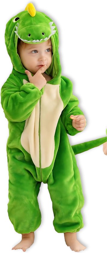 BoefieBoef Dinosaurus T-Rex Dieren Kleuter Onesie Peuter Pyjama Kinderen 2 tot 4 jaar – Verkleedpak met Luierrits – Carnaval en Kraamcadeau - Zacht Flanel - Baby Kerst - Boxpak - Jongen - Meisje - Kruippak - Winterpak - groen - krokodil